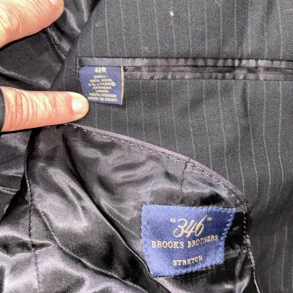 Brooks Brothers 346 Mens 42R Navy Blue Pinstripe Wool Stretch Blazer Sport Coat